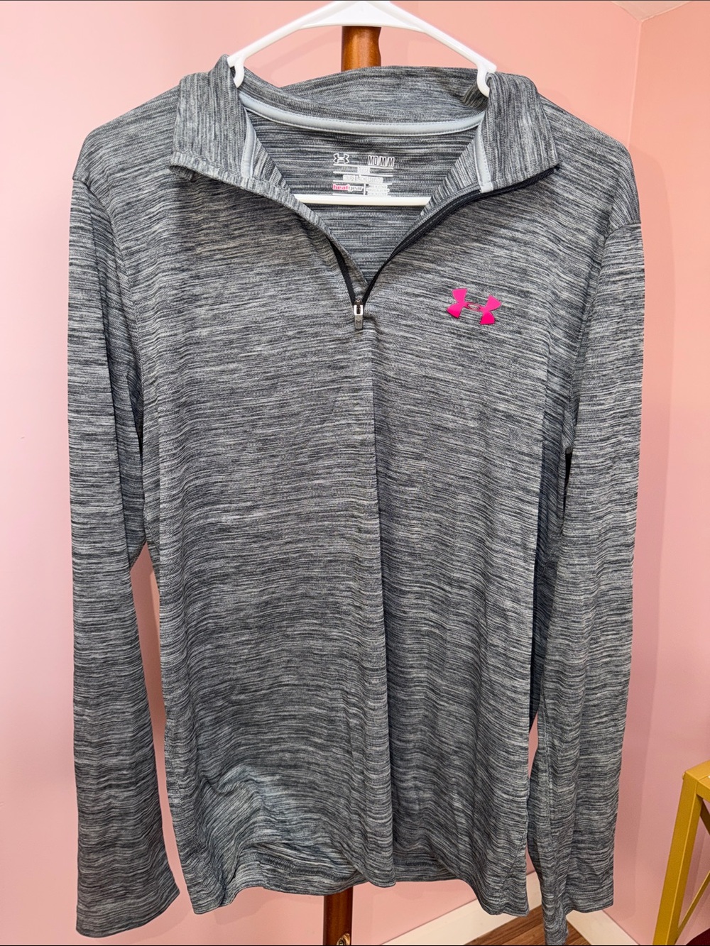 Under Armour Gray Heather Quarter-Zip with Pink Logo